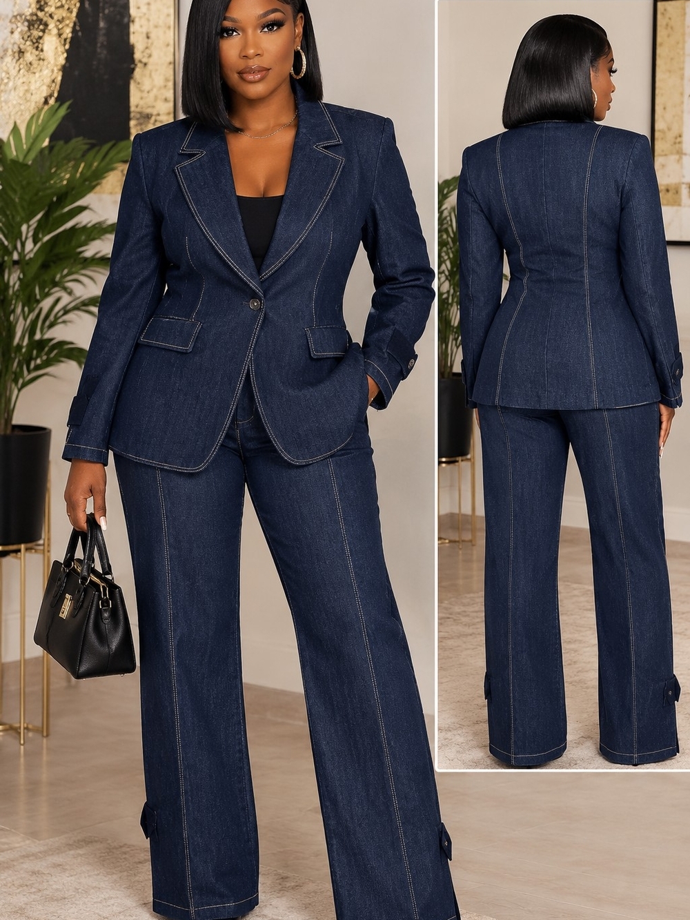 cinq a sept Dark Denim Tailored Blazer & Wide-Leg Pants 😮💨🔥👀 Size 14 (NWOT)